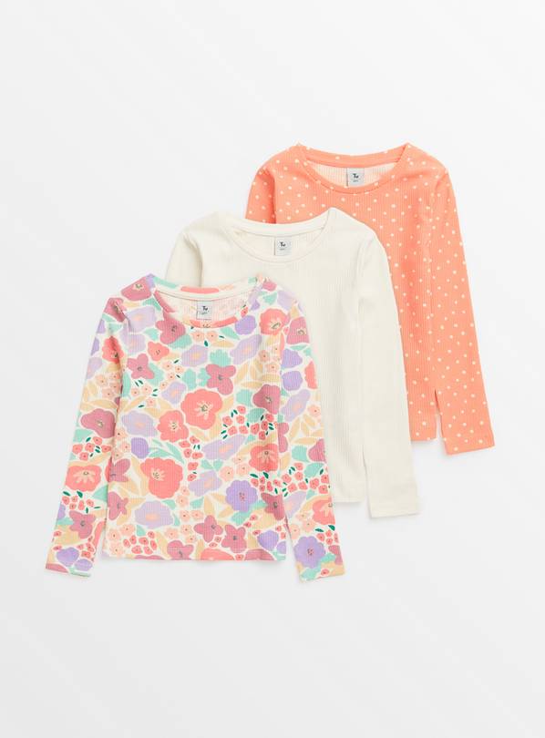 Floral & Dot Ribbed Long Sleeve Tops 3 Pack 1-1.5 years